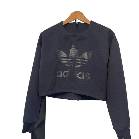 Adidas Cropped Trefoil Women's Sweatshirt Legend Blue Textured Size Small - Picture 1 of 9